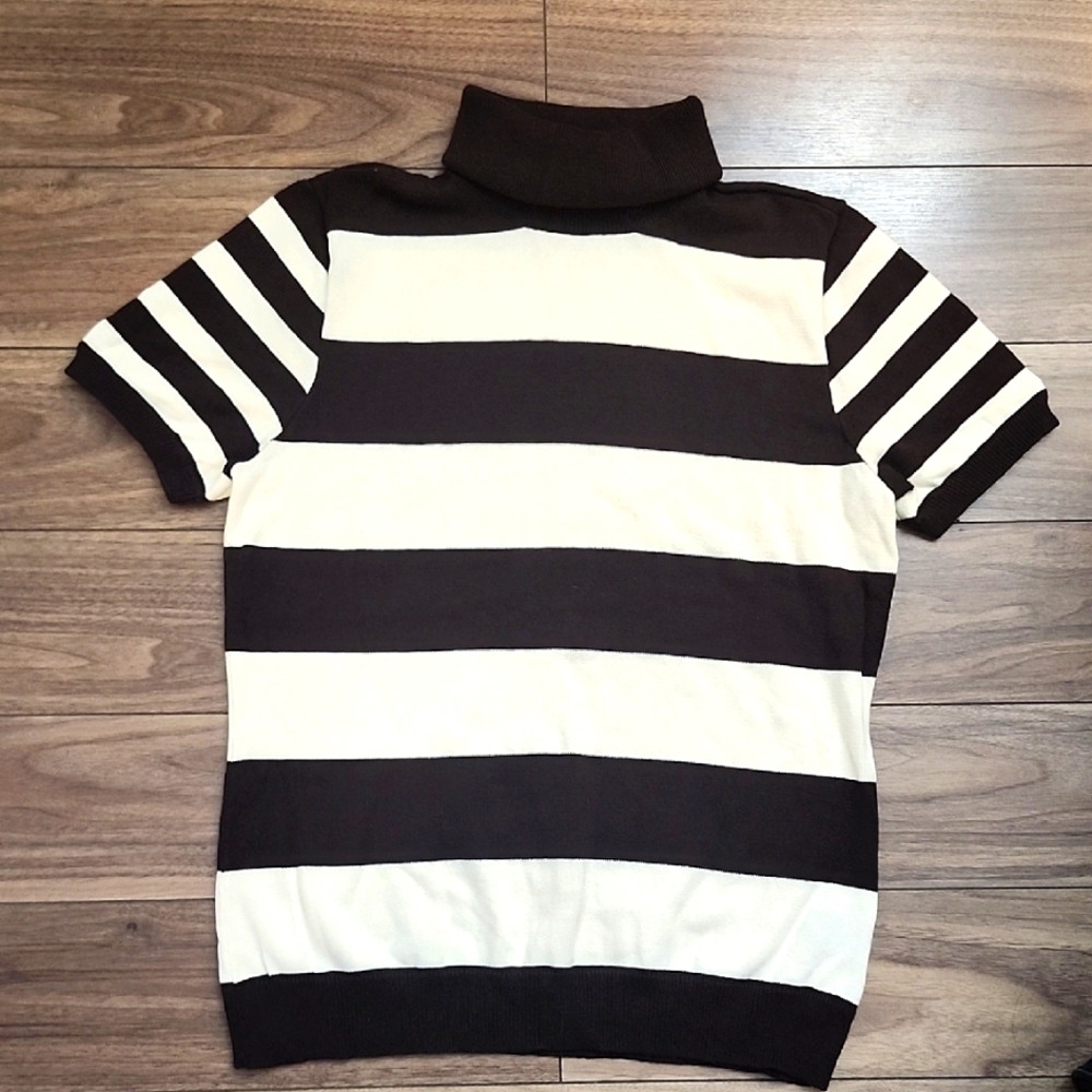 Lauren Ralph Lauren Brown and White Striped Turtleneck Top